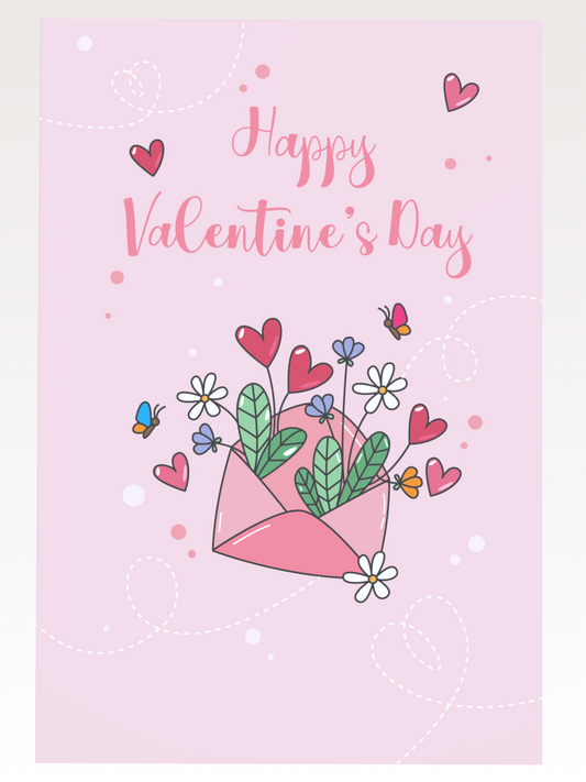 Heart Flowers & Butterflies Valentines Card