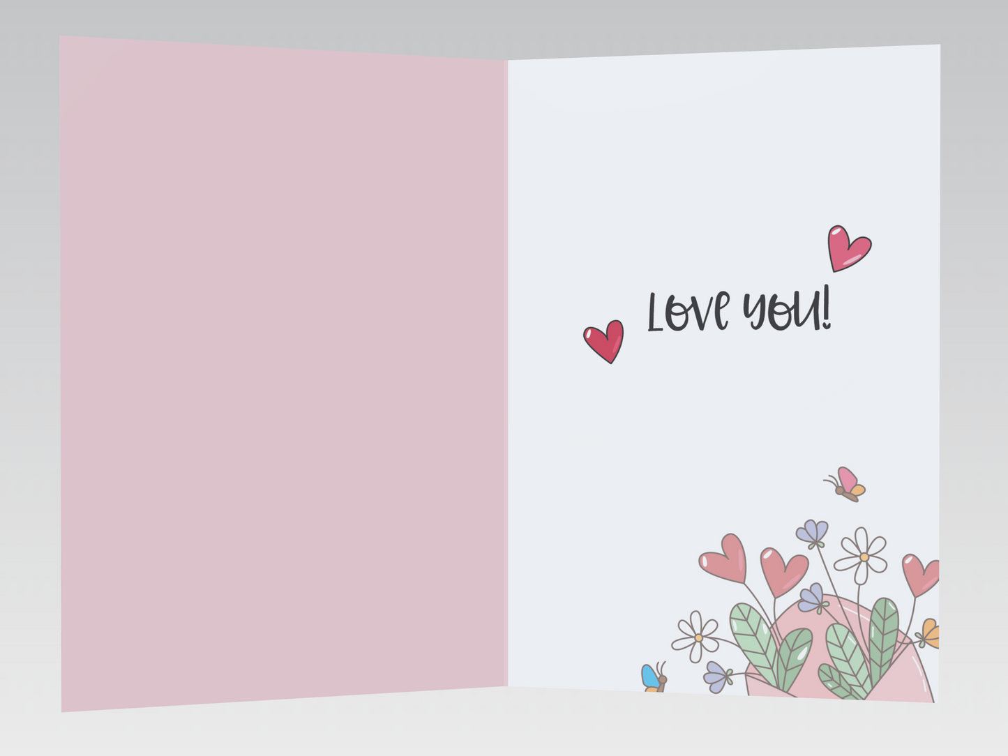 Heart Flowers & Butterflies Valentines Card